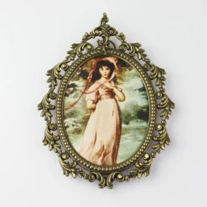 Victorian Woman Portrait Fabric Print Brass Framed