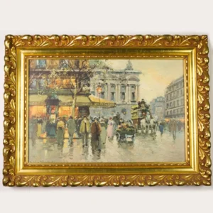Cafe De La Paix, Paris by Antoine Blanchard, Wooden Frame